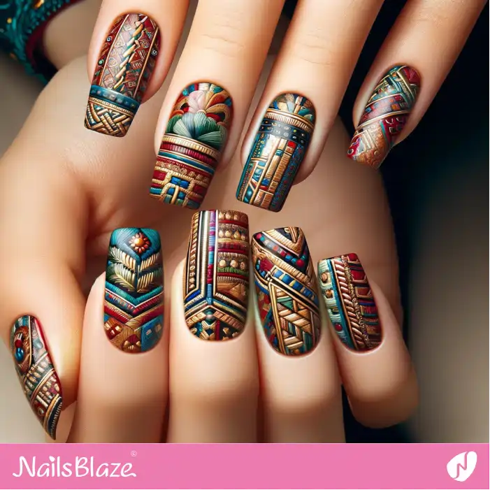 Textured Effect Aztec Theme Nails | Tribal Nails - NB2345